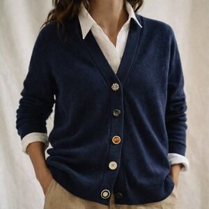 Maliparmi Colours of the‎ World Cardigan - S Navy Wool Cashmere